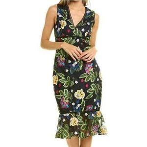 Belle Badgley Mischka Taylor Floral Embroidered Dress Black Size 6